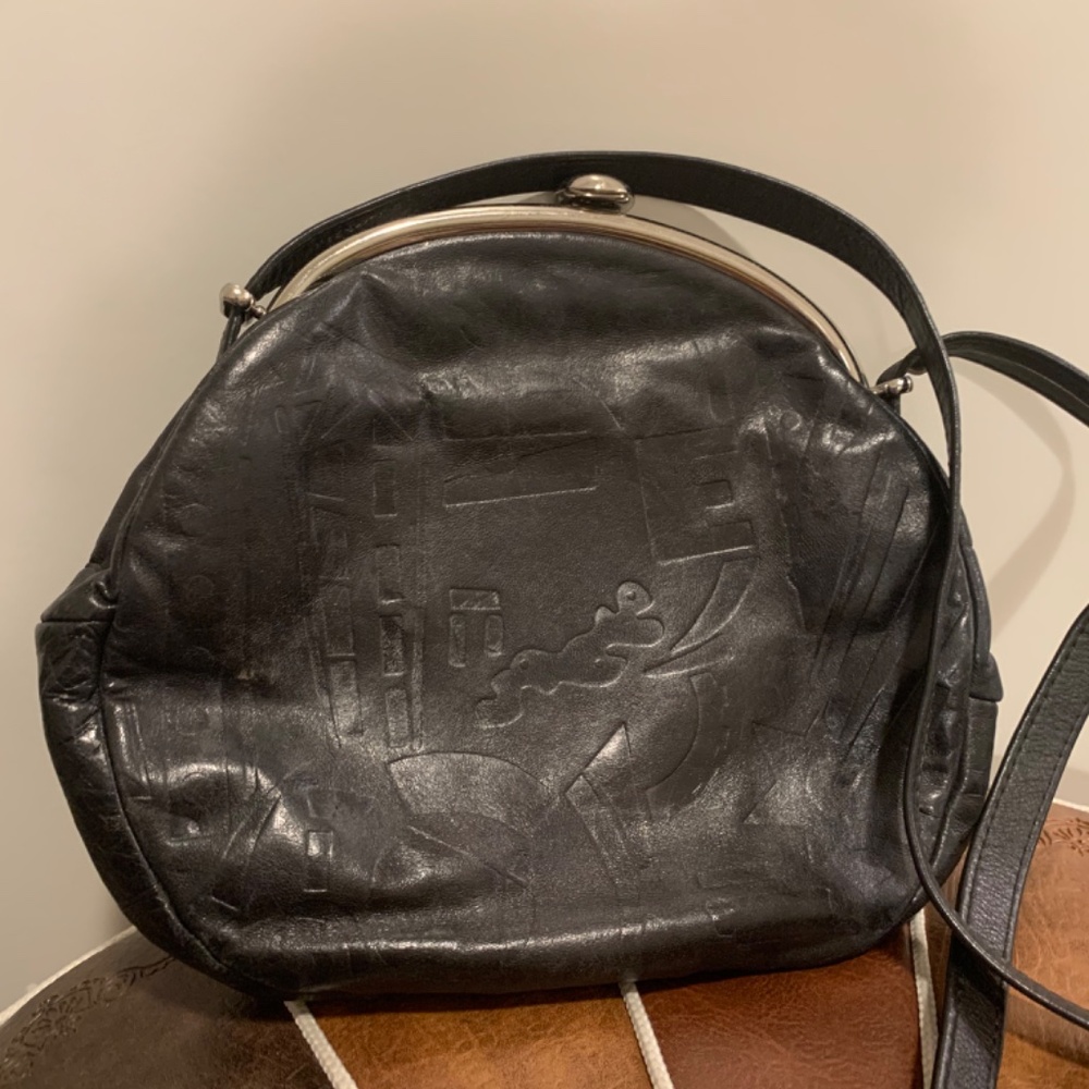 Vintage Black Embossed Leather Bag